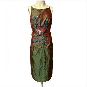 Free People Women's Knee Length 100% Silk Iridescent Floral Dress Size 7